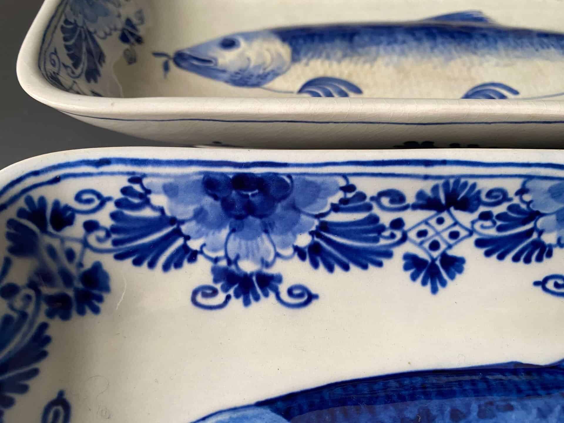 Pair of Dutch Antique Delft Porcelain Fish Plates - Zentner Collection