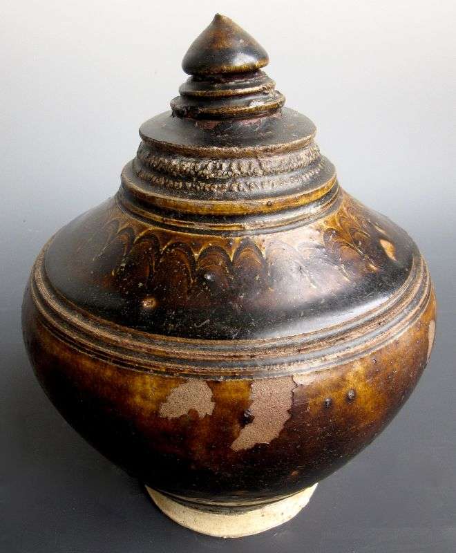 Antique Cambodian Brown Glaze Honey Container - Zentner Collection