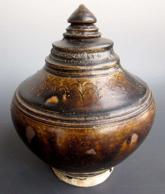 Antique Cambodian Brown Glaze Honey Container - Zentner Collection